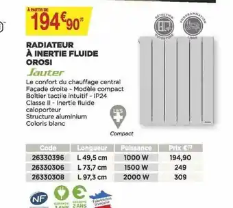 Bricomarché Radiateur à inertie fluide orosi sauter offre