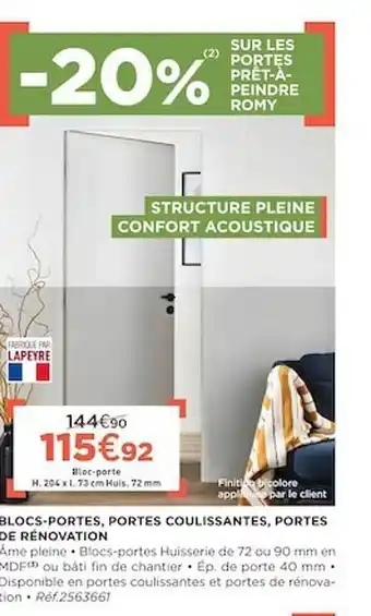 Lapeyre Portes prêt-à-peindre romy, blocs-portes coulissantes, portes de rénovation offre