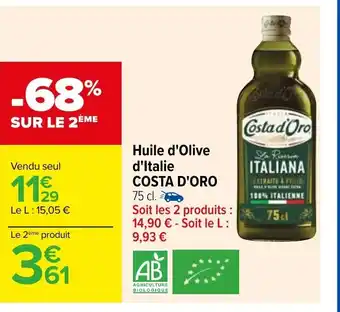 Carrefour Market Huile d'Olive d'Italier Costa d'Oro offre