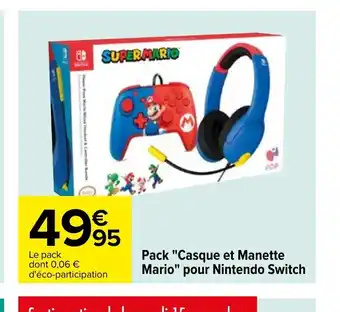 Carrefour Market Pack Casque Et Manette Mario Pour Nintendo Switch offre
