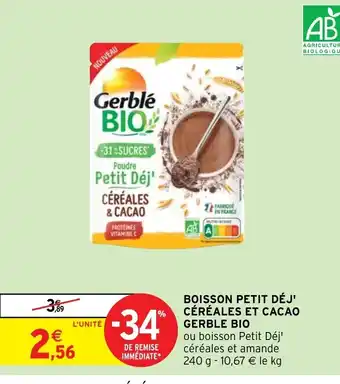 Intermarché Boisson Petit Déj Céréales Et Cacao Gerble Bio offre