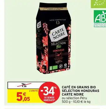 Intermarché Café En Grains Bio Sélection Honduras Carte Noire offre