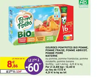 Intermarché Gourdes Pom Potes Bio Pomme Pomme Fraise Pomme Abricot Pomme Poire Materne offre