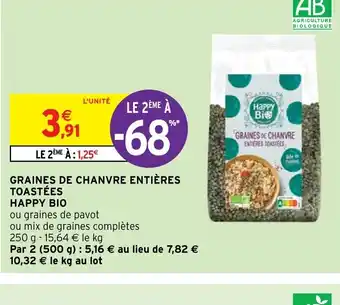 Graines de Chanvre Entiere Toastées Happy Bio
