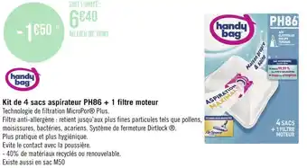 Géant Casino Handy bag kit de 4 sacs aspirateur ph86 + 1 filtre moteur offre
