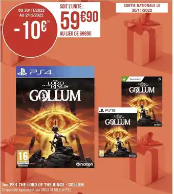 Géant Casino Jeu ps4 the lord of the rings : gollum offre