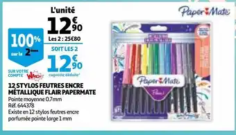 Auchan 12 stylos feutres encre métallique flair papermate offre