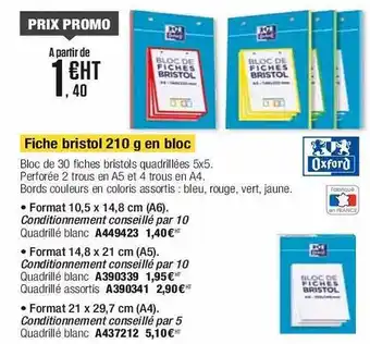 Calipage Fiche bristol 210 g en bloc offre