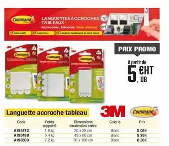 Languette accroche tableau 3m