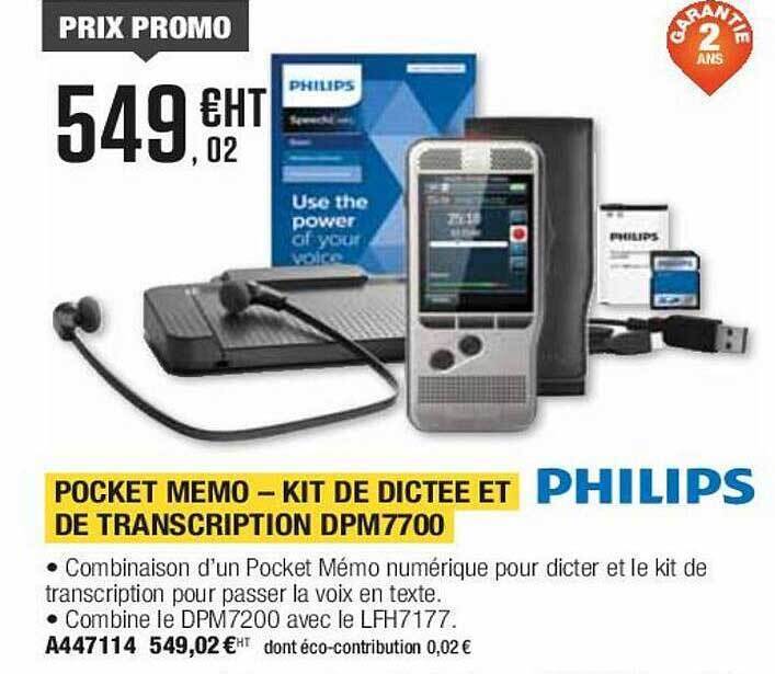 Promo Pocket memo kit de dictée et de transcription dpm7700 philips