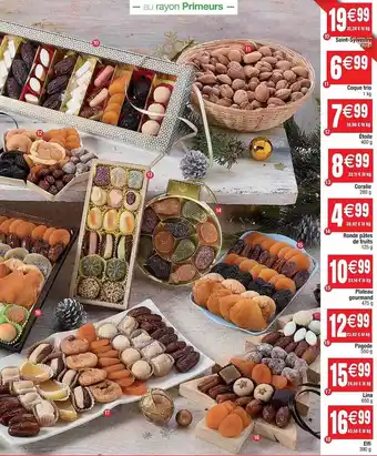 Cora x Carrefour Saint sylvestre, coque trio, étoile, coralie, ronde pâtes de fruits, plateau gourmand, pagode, lina, elfi offre