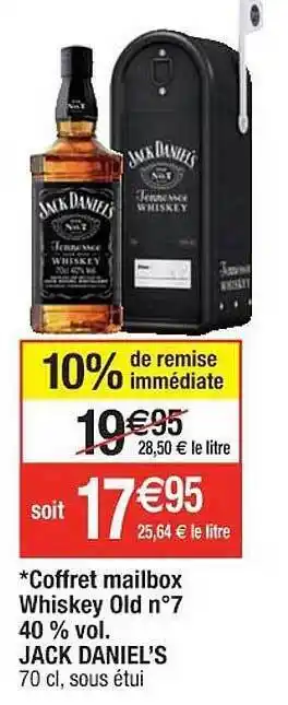 Cora x Carrefour Coffret mailbox whiskey old n°7 40% vol. jack daniel's offre