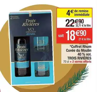 Cora x Carrefour Coffret rhum cuvée du moulin 40% vol. trois rivières offre