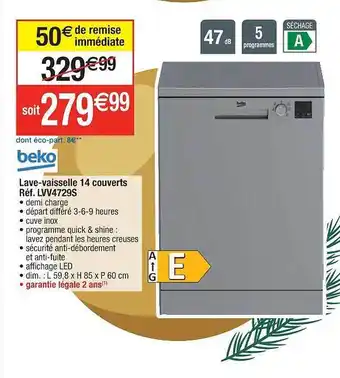 Cora x Carrefour Lave-vaisselle 14 couverts beko offre
