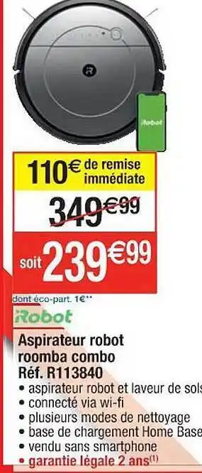 Cora x Carrefour Aspirateur robot roomba combo robot offre
