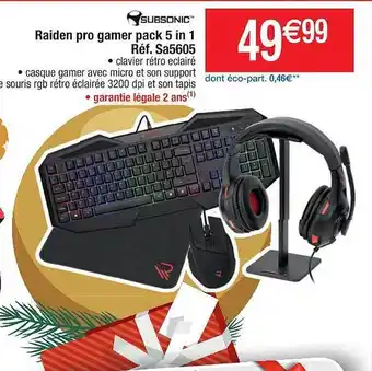 Cora x Carrefour Raiden pro gamer pack 5 in 1 subsonic offre