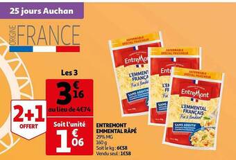 Auchan Entremont emmental râpé offre