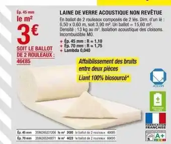 Brico Dépôt Laine de verre acoustique non revêtue offre