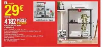 Brico Dépôt Étagère métal noire 3 tablettes offre