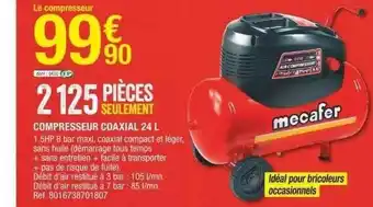 Brico Dépôt Compresseur coaxial 24 l mecafer offre