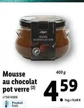 Lidl Mousse au chocolat pot verre deluxe offre