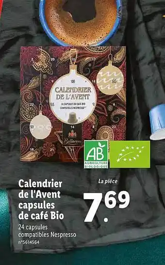 Lidl Calendrier de l'avent capsules de café bio offre