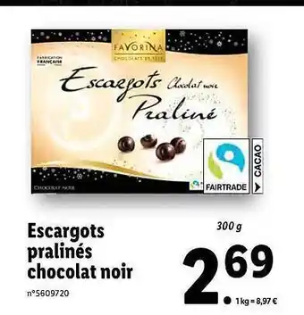 Lidl Escargots pralinés chocolat noir offre