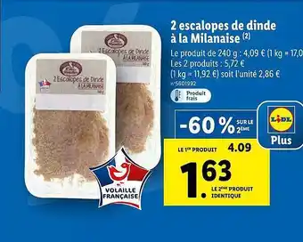 Lidl 2 escalopes de dinde à la milanaise offre