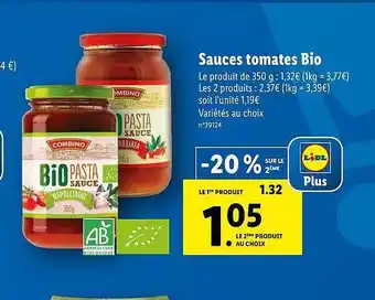 Lidl Sauces tomates bio combino offre