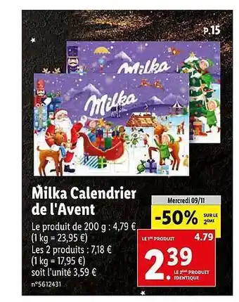 Lidl Milka calendrier de l'avent offre