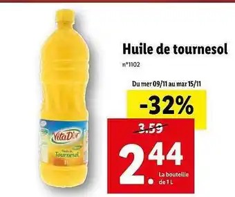 Lidl Huile de tounesol vitad'or offre