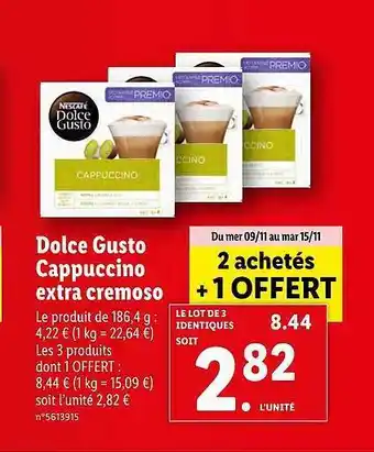 Lidl Dolce gusto cappuccino extra cremoso offre