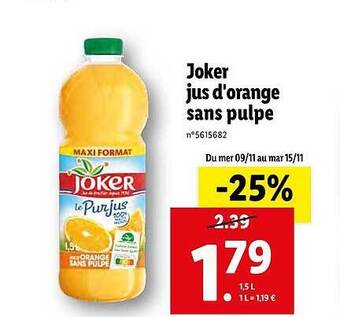 Joker jus d'orange sans pulpe