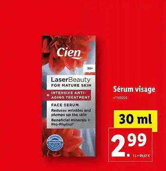 Lidl Sérum visage cien offre