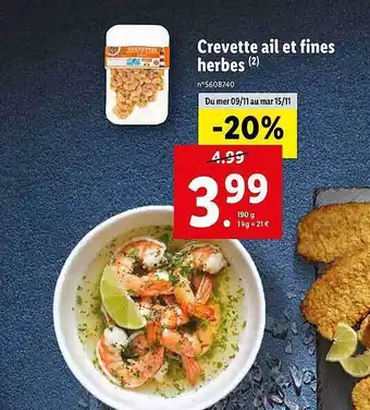 Lidl Crevette ail et fines herbes offre