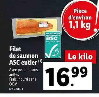 Lidl Filet de saumon asc entier offre