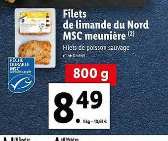 Lidl Filets de limande du nord msc meunière offre