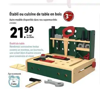 Lidl Établi ou cuisine de table en bois offre