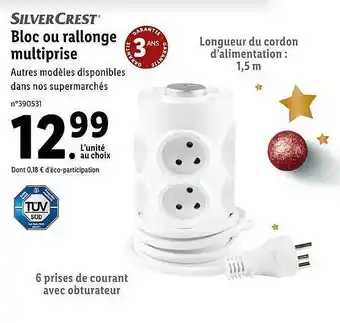Lidl Bloc ou rallonge multiprise silvercrest offre