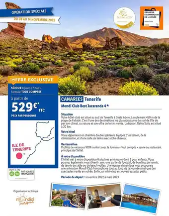 Lidl Canaries tenerife : mondi club best jacaranda 4* offre
