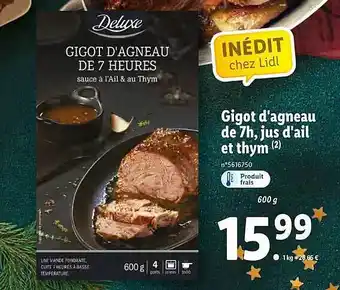 Lidl Gigot d'agneau de 7h, jus d'ail et thym deluxe offre
