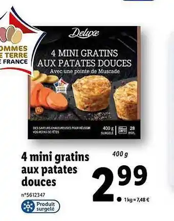 Lidl 4 mini gratins aux patates douces deluxe offre