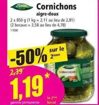 Norma Cornichons aigre-doux ernle offre