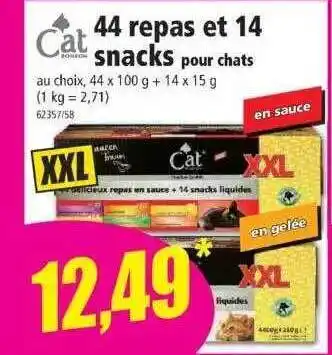 Norma 44 repas et 14 snacks pour chats cat offre