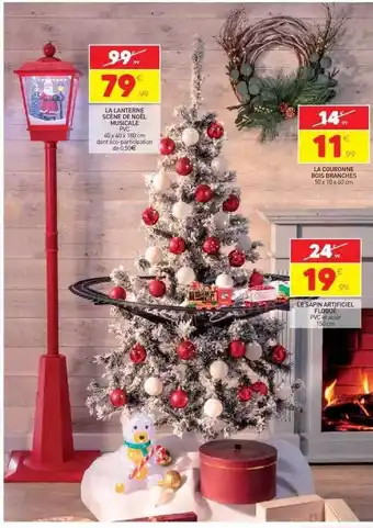 Stokomani La lanterne scène de noël musicale pvc, la couronne bois branches, le sapin artificiel floqué offre