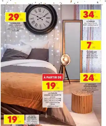Stokomani L'horloge, le tapis fourrure, la parure housse de couette, le miroir, le voilage, le tabouret rondin de bois offre
