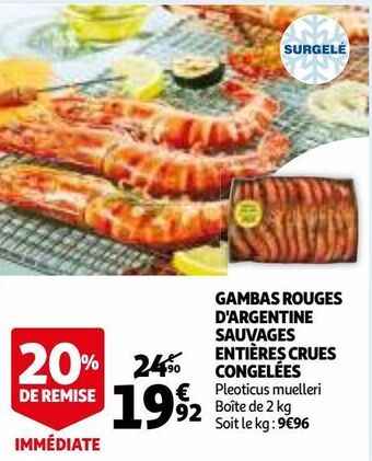 Auchan Gambas rouges d'argentine sauvages entières crues congelées offre