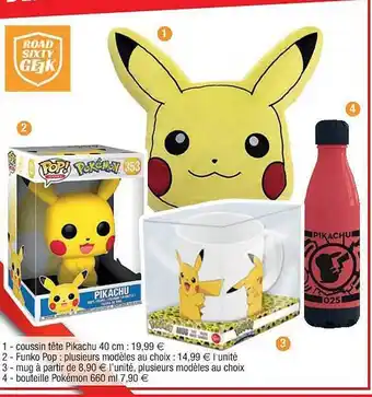 Cora x Carrefour Coussin tête pikachu 40 cm, funko pop, mug, bouteille pokémon offre