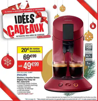 Cora x Carrefour Machine à dosettes senseo original plus deep red philips offre