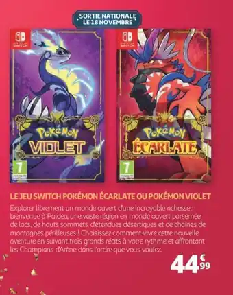 Auchan Le jeu switch pokémon écarloate ou pokémon violet offre